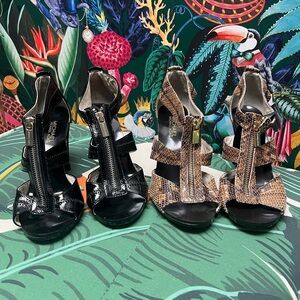 MICHAEL KORS Open Toe Heels Black and Snake Skin